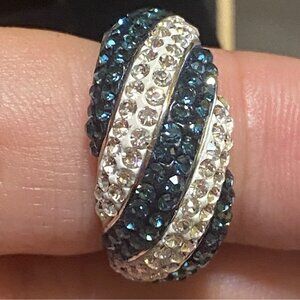 Ring Size 7 Stainless Steel CZ White Blue Women Semi-Precious Stone